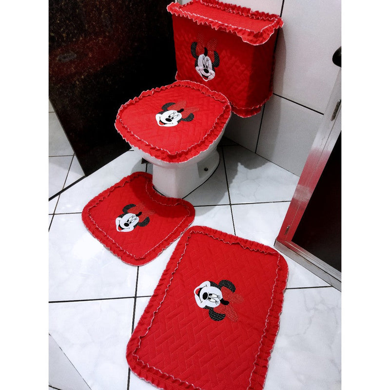 Jogo de banheiro Minnie e Mickey com capa pra Caixa acoplada. 4 Pçs